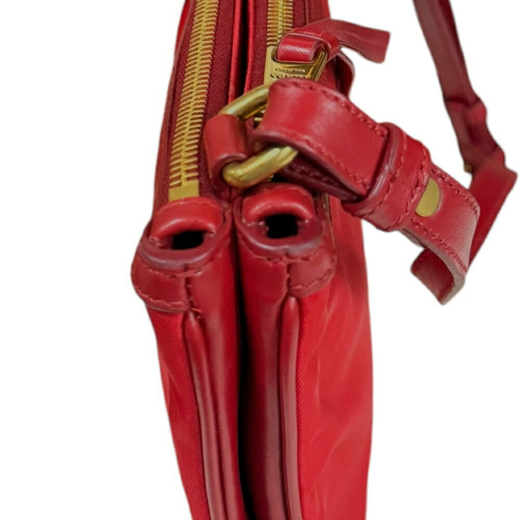 Prada Red Color Nylon Shoulder Bag (Pre-Owned)