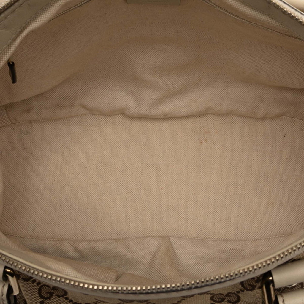 Gucci Beige White Canvas Leather Handbag Shoulder Bag (Pre-Owned)