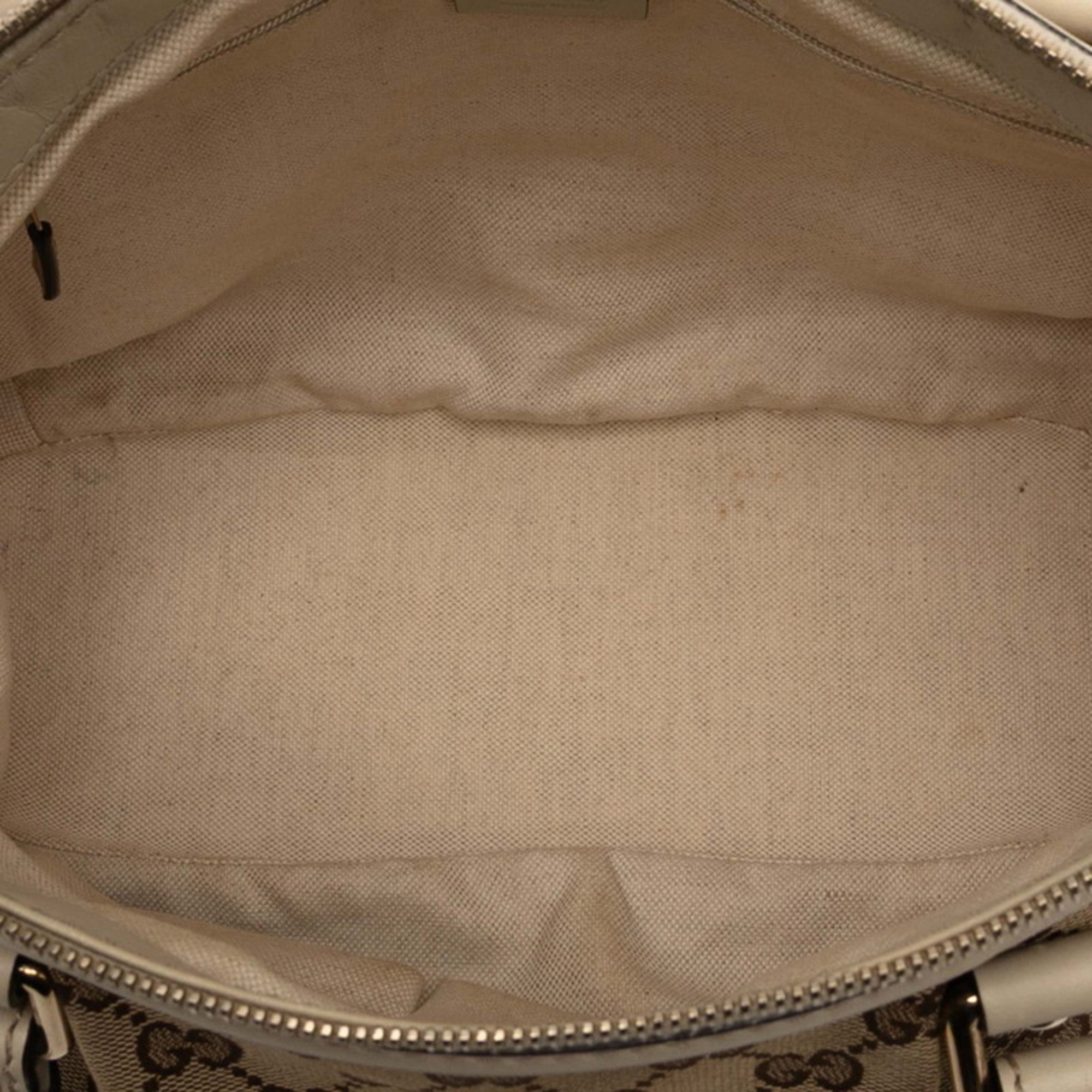 Gucci Beige White Canvas Leather Handbag Shoulder Bag (Pre-Owned)