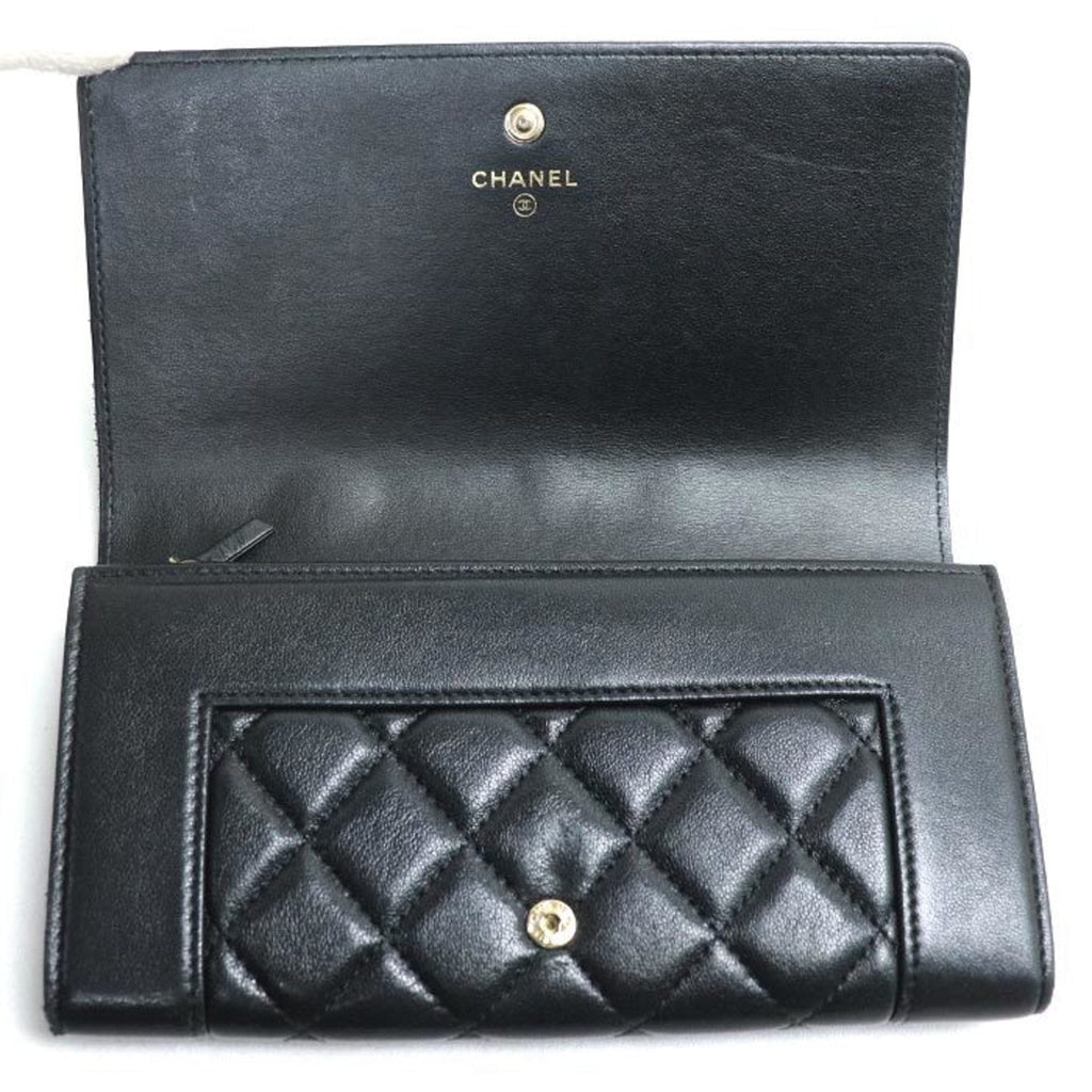 Chanel Black Leather Long Wallet (Bi-Fold) (Pre-Owned)