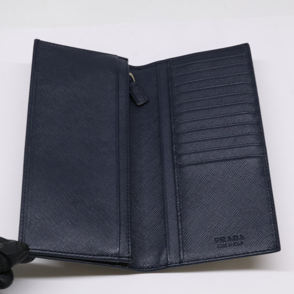 Prada Navy Leather Long Wallet (Bi-Fold) (Pre-Owned)