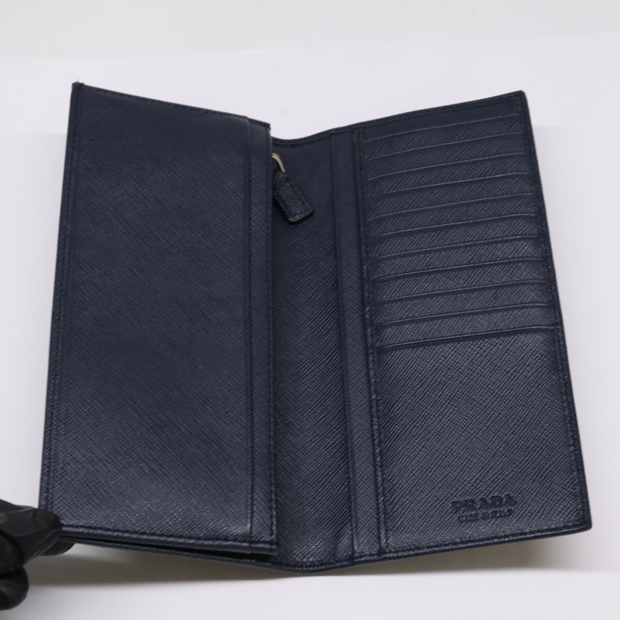 Prada Navy Leather Long Wallet (Bi-Fold) (Pre-Owned)