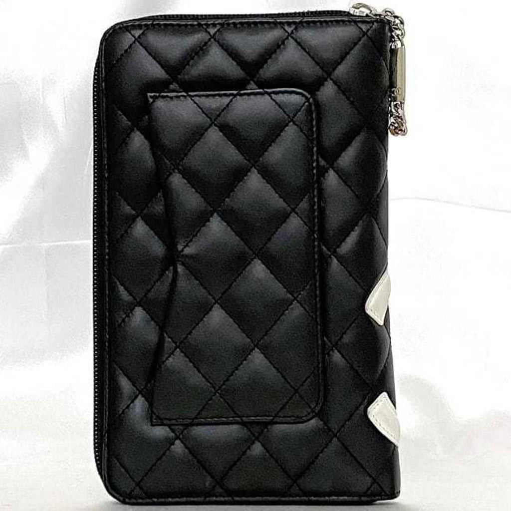 Chanel Black White Leather Long Wallet (Bi-Fold) (Pre-Owned)