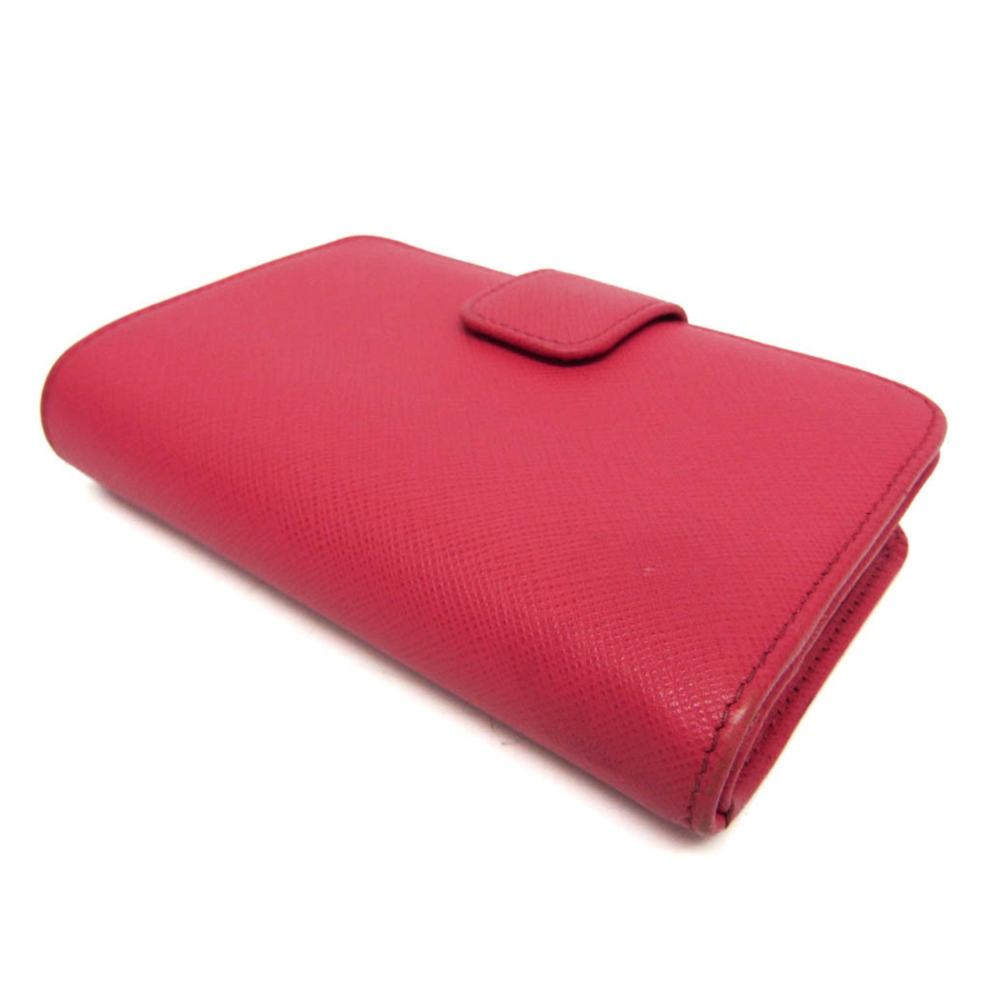 Prada Tab Bifold Wallet Saffiano Leather Pink Leather Wallets Accessory (Pre-Owned)