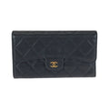 Chanel Black Grained Calfskin Long Wallet (Tri-Fold) (Pre-Owned)