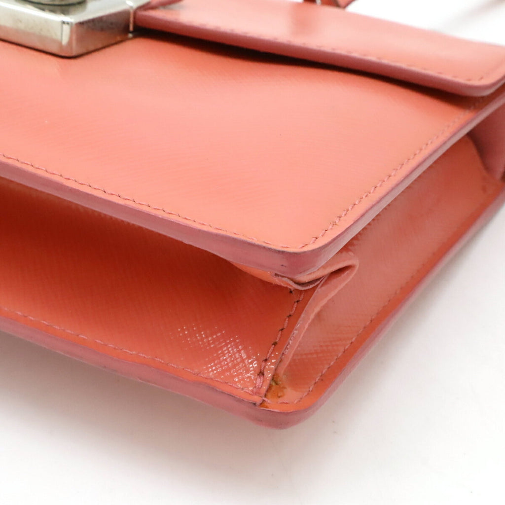 Prada Saffiano Begonia Pink Leather Handbag Pochette Shoulder Bag (Pre-Owned)