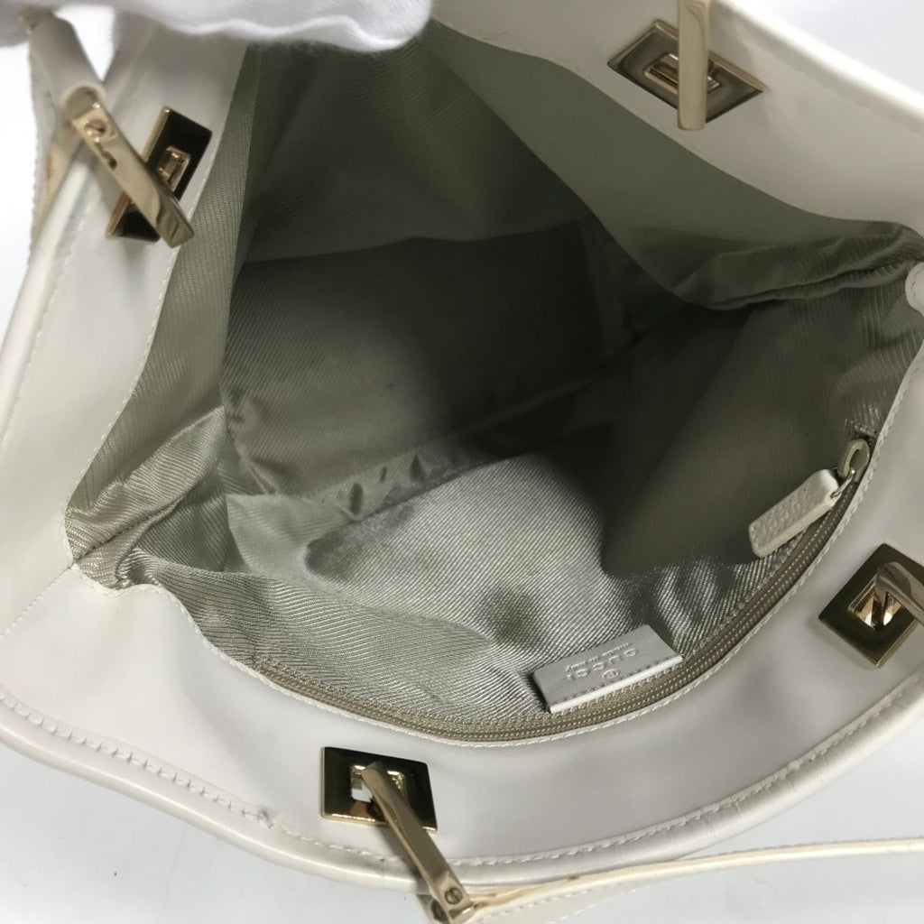 Gucci Blue White Canvas Leather Shoulder Bag Tote Bag (Pre-Owned)