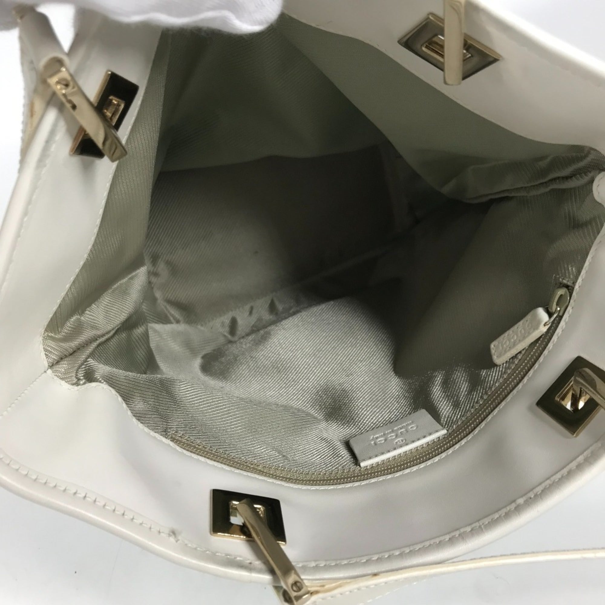 Gucci Blue White Canvas Leather Shoulder Bag Tote Bag (Pre-Owned)