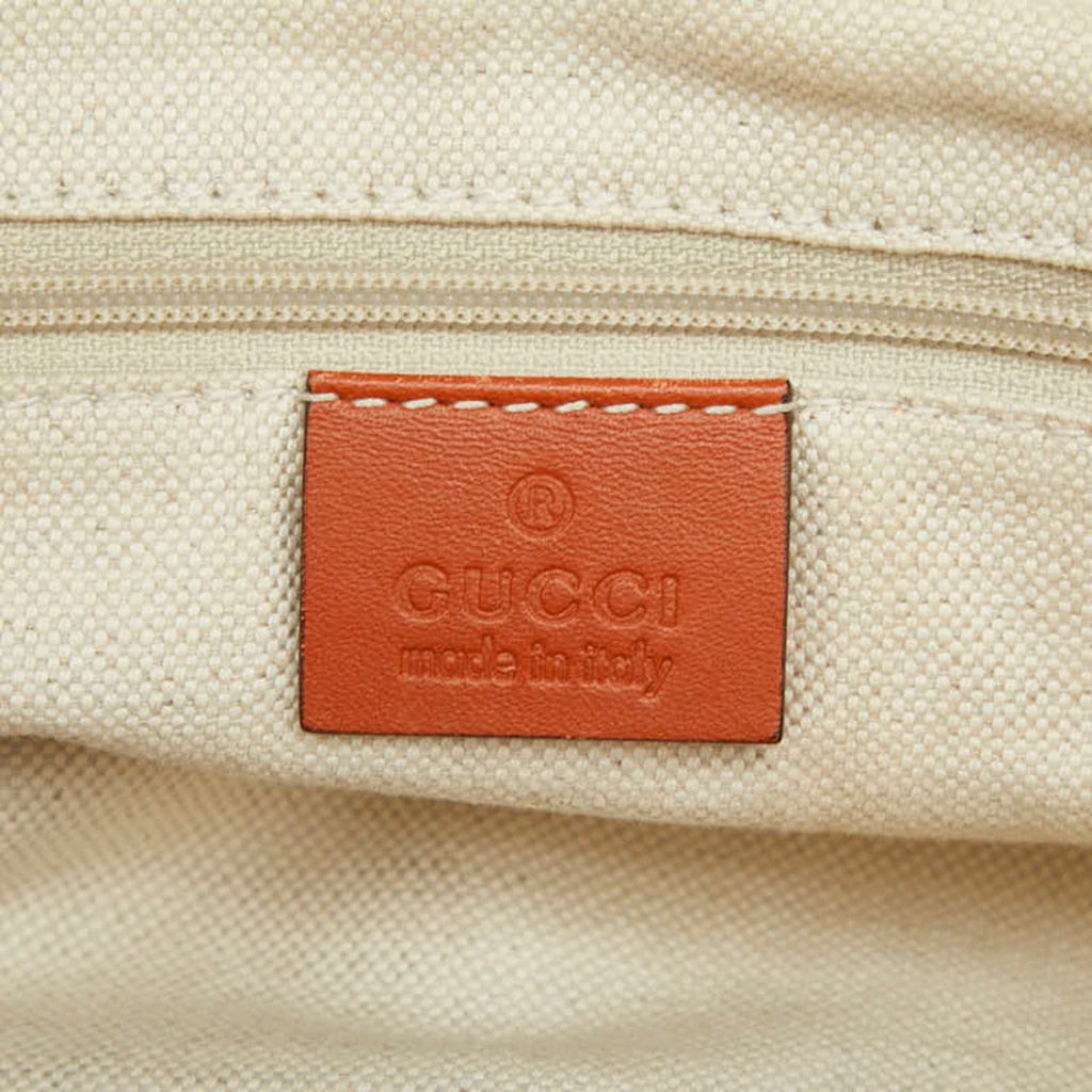 Gucci Beige Orange Canvas Leather Handbag Shoulder Bag (Pre-Owned)