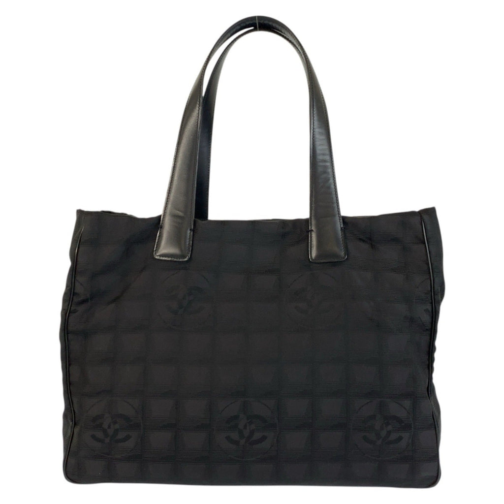 Chanel Black Nylon Leather Shoulder Bag Tote Bag (Pre-Owned)