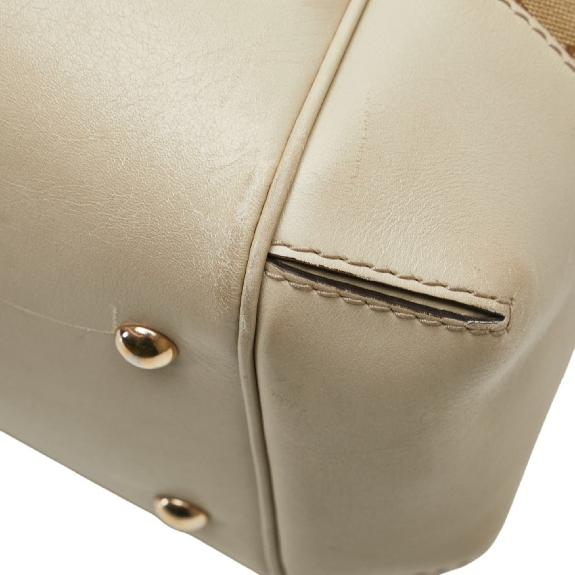 Gucci Gg Canvas Beige Gg Canvas Leather Shoulder Bag Tote Bag (Pre-Owned)