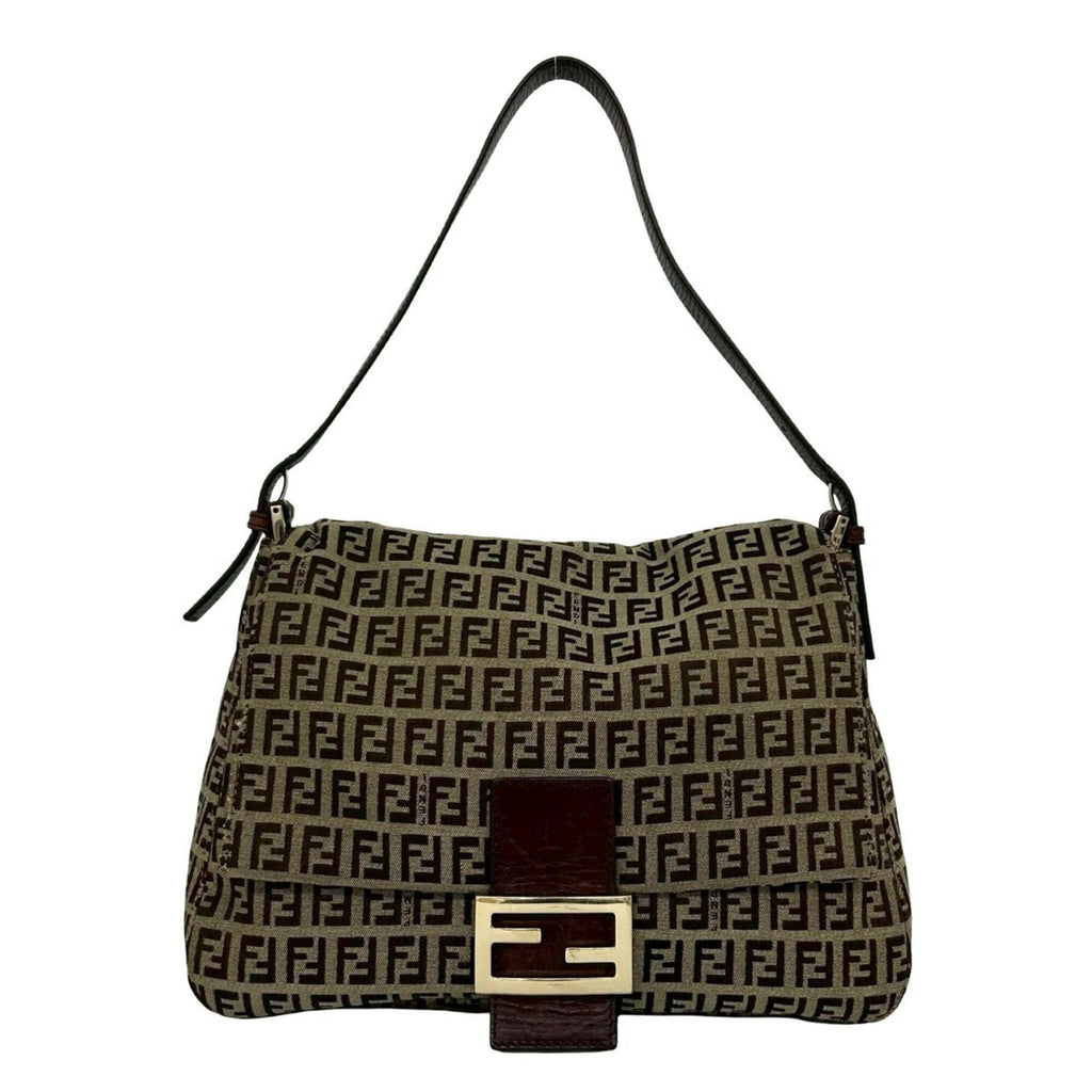 Fendi Beige Brown Canvas Leather Handbag Shoulder Bag (Pre-Owned)