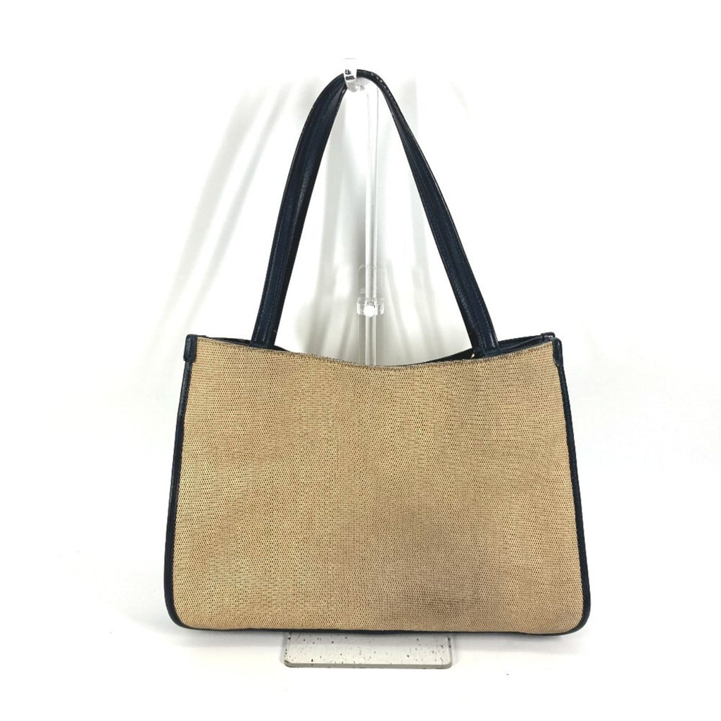 Gucci Beige Navy Canvas Leather Shoulder Bag Tote Bag (Pre-Owned)
