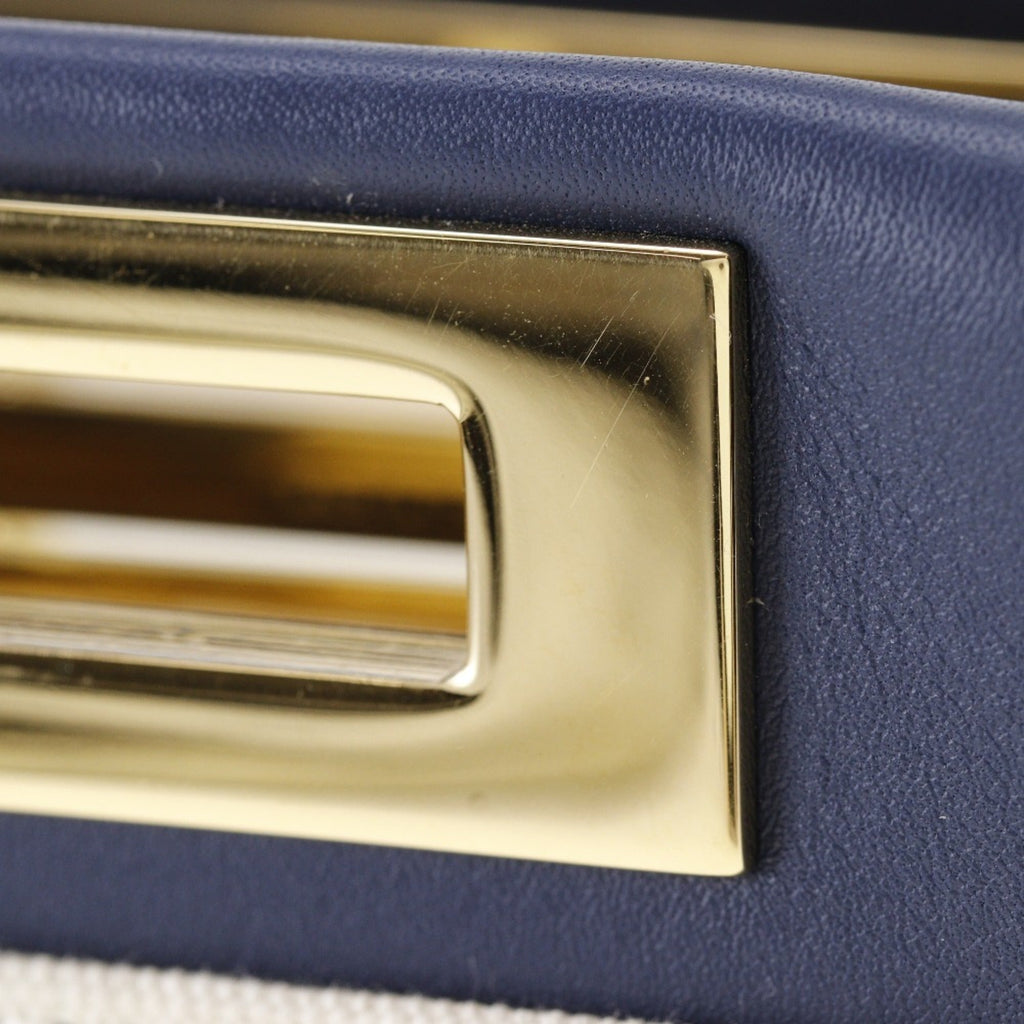 Fendi Navy White Canvas Leather Handbag (Pre-Owned)