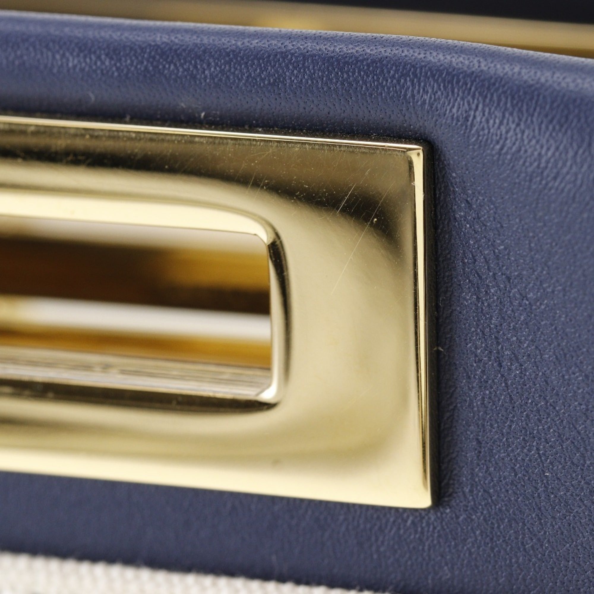 Fendi Navy White Canvas Leather Handbag (Pre-Owned)