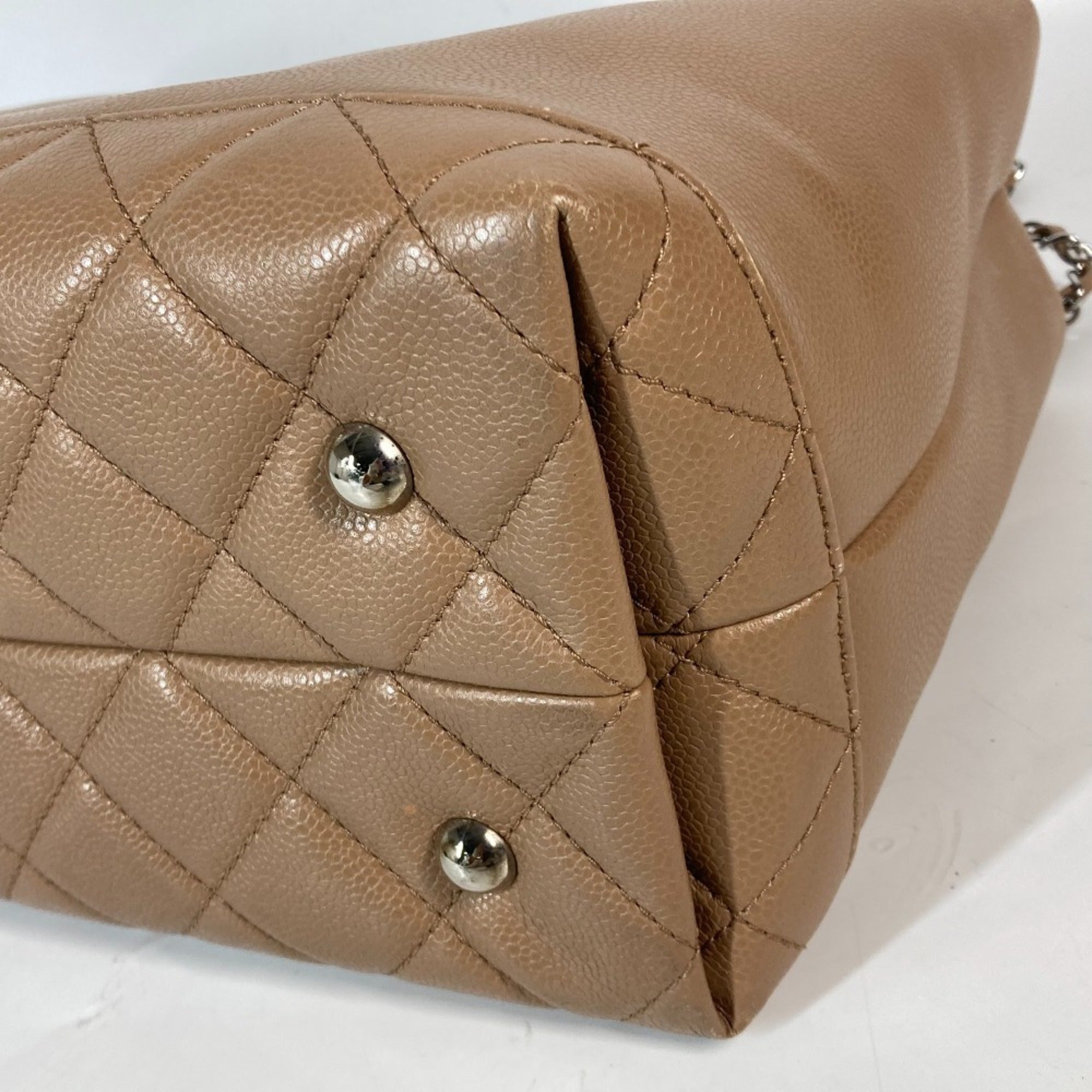 Chanel Beige Grained Calfskin Shoulder Bag Tote Bag (Pre-Owned)