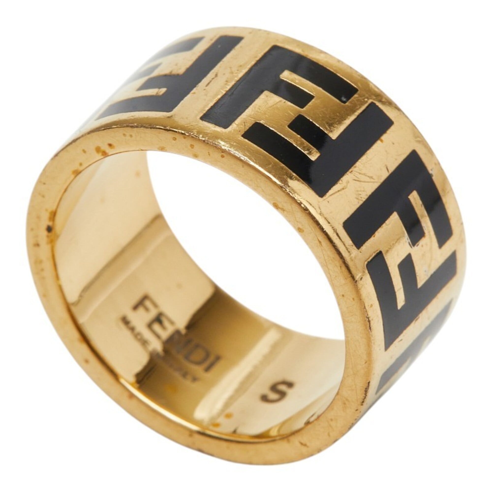 Fendi Gold Black Gold Plating Band Ring (Pre-Owned)