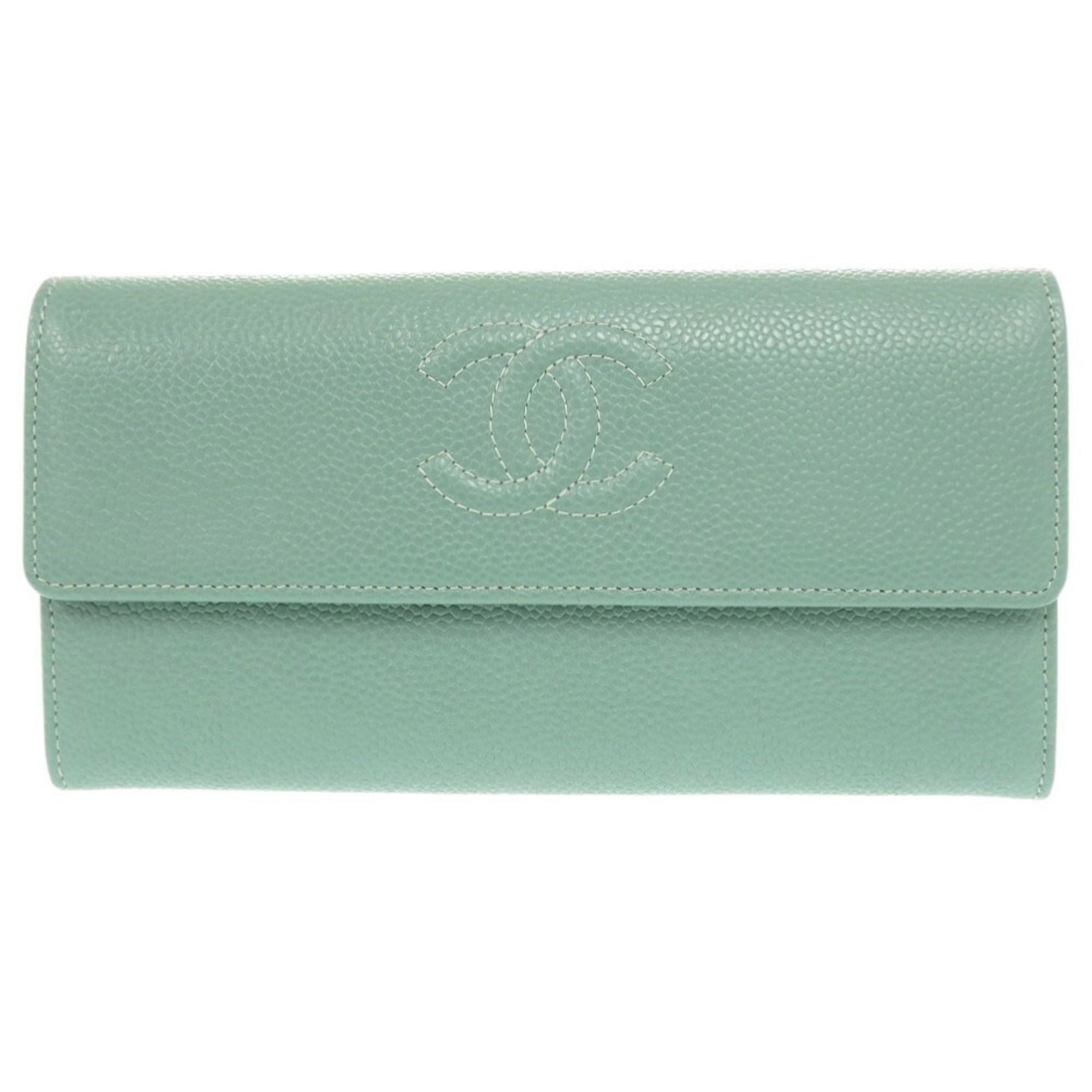 Chanel Green Grained Calfskin Long Wallet (Bi-Fold) (Pre-Owned)