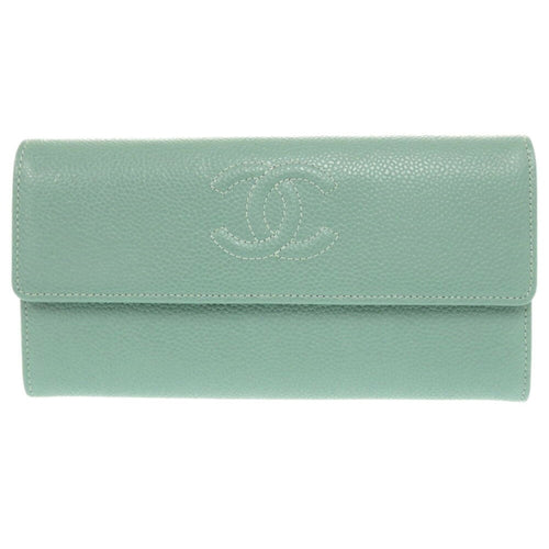 Chanel Green Grained Calfskin Long Wallet (Bi-Fold) (Pre-Owned)