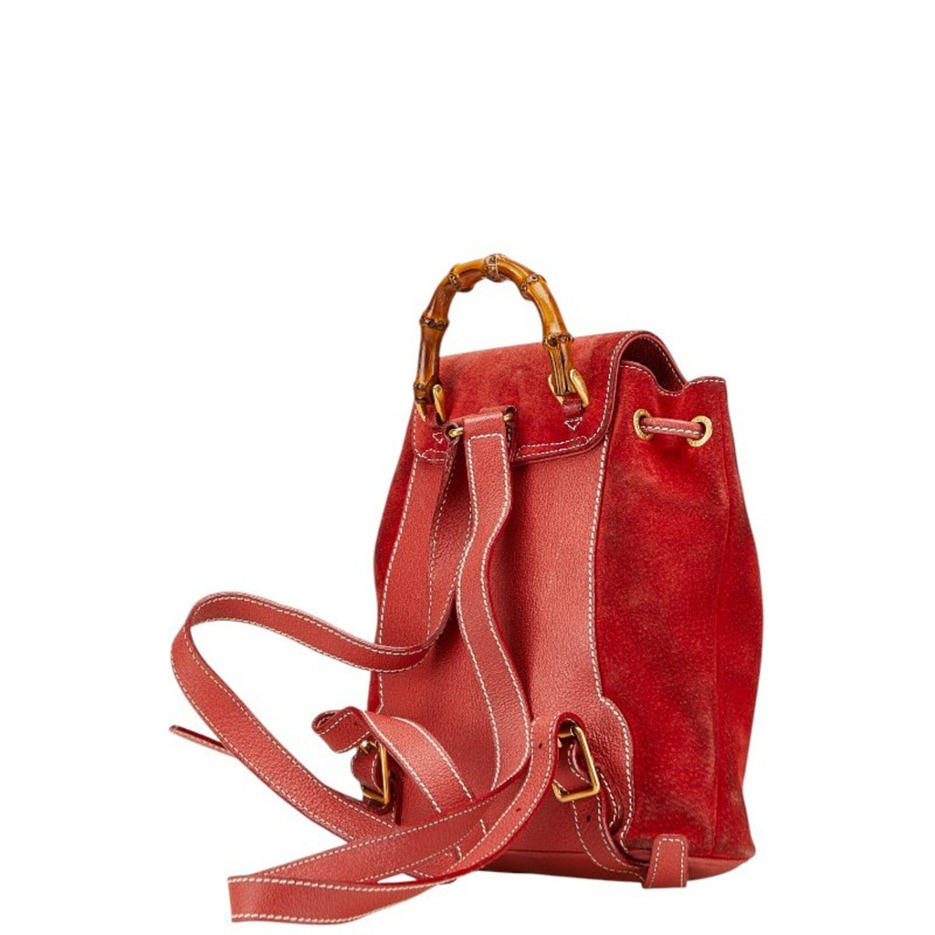 Gucci Bamboo Red Color Suede Leather Backpack (Pre-Owned)
