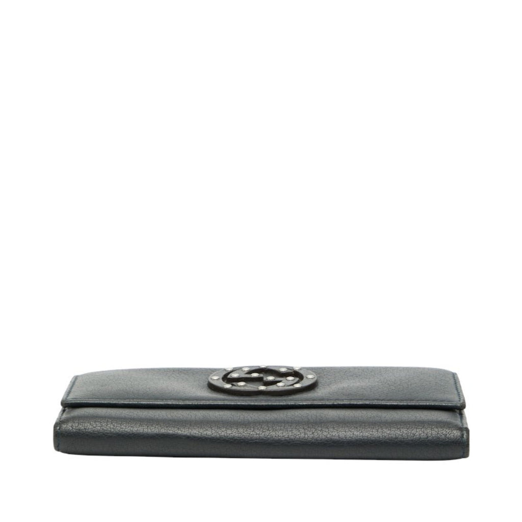 Gucci Navy Leather Long Wallet (Bi-Fold) (Pre-Owned)