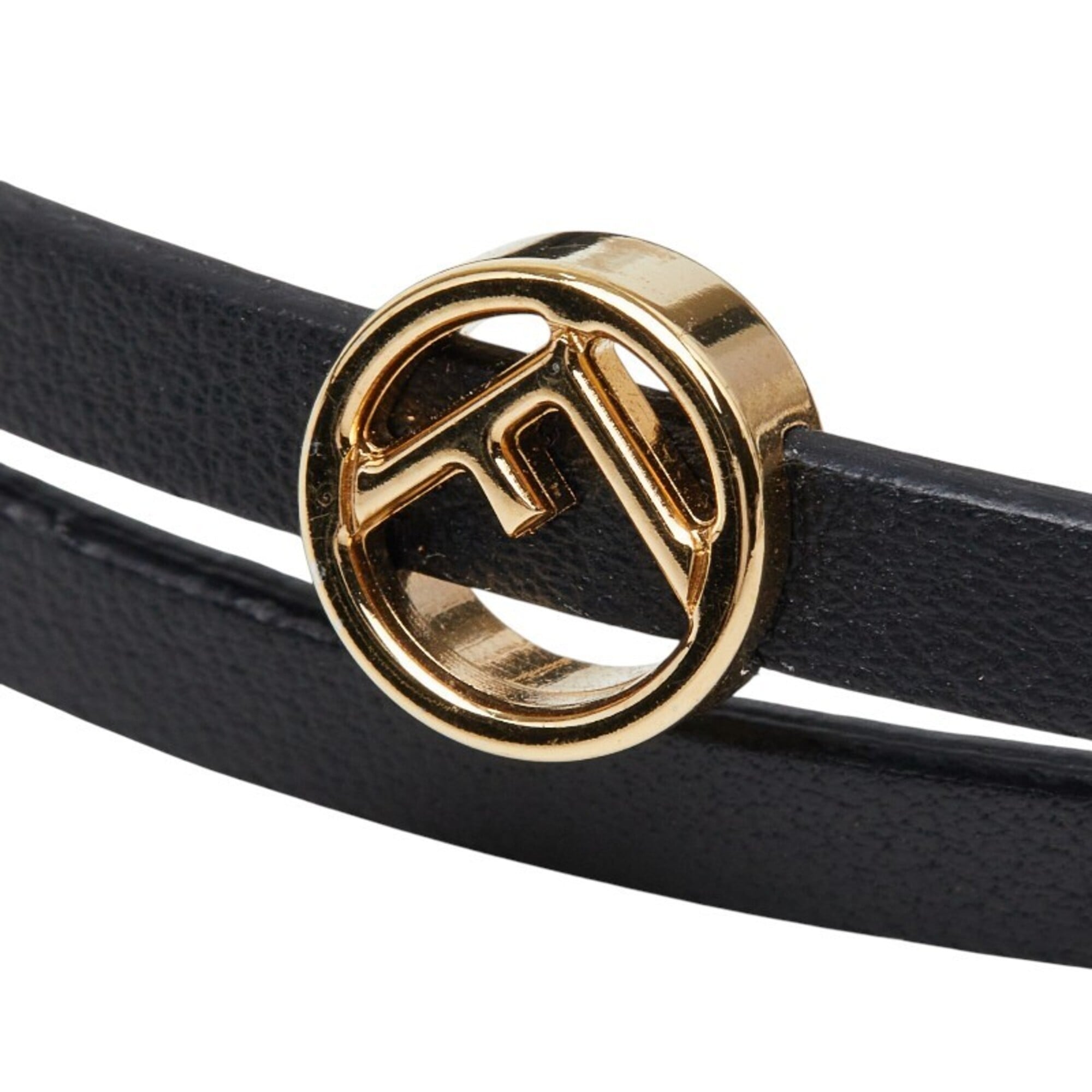 Fendi Gold Black Leather Charm Bracelet (Pre-Owned)