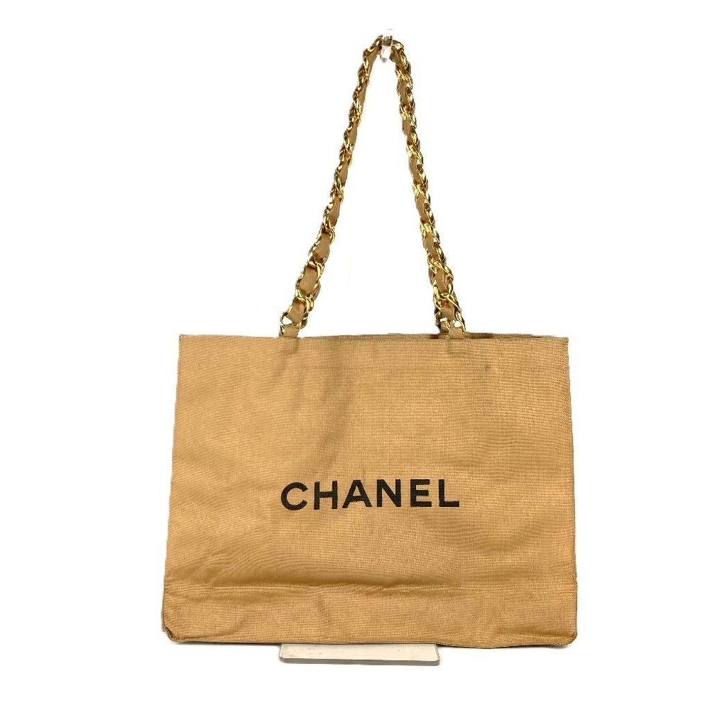 Chanel Beige Black Canvas Shoulder Bag Tote Bag (Pre-Owned)