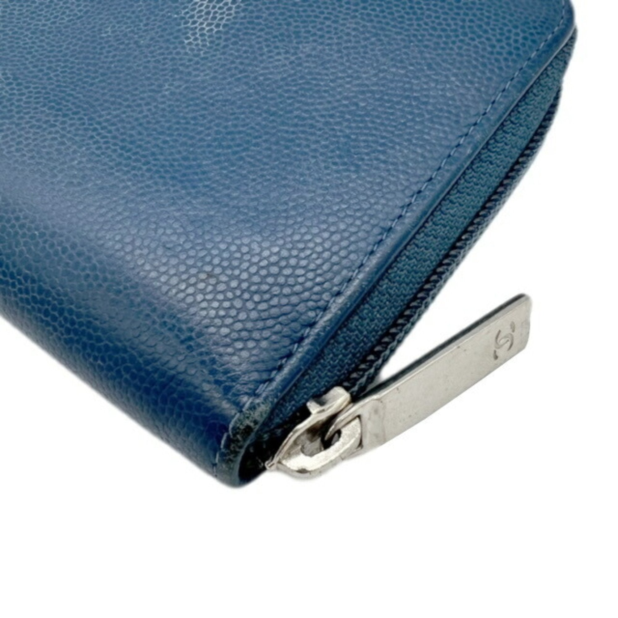 Chanel Blue Grained Calfskin Long Wallet (Bi-Fold) (Pre-Owned)