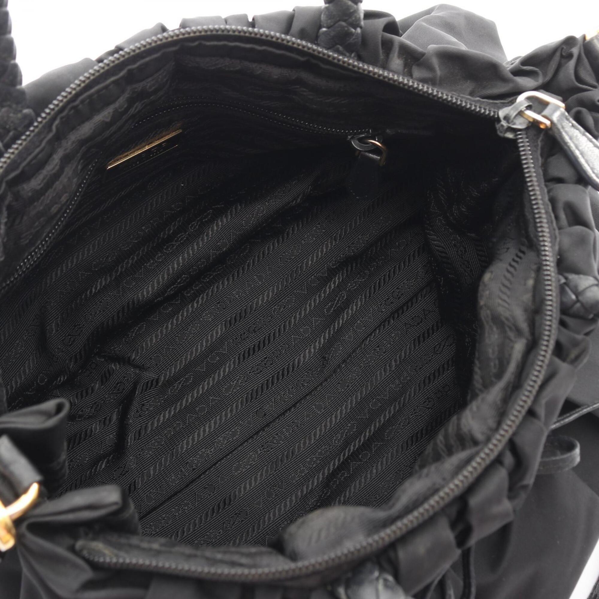 Prada Black Nylon Leather Handbag (Pre-Owned)