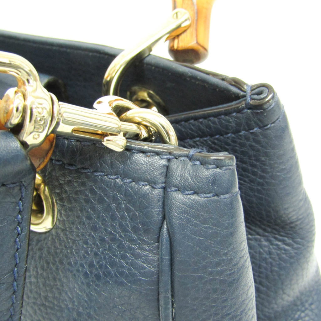 Gucci Bamboo Shopper Tote Leather Blue Leather Tote Bag Bag (Pre-Owned)