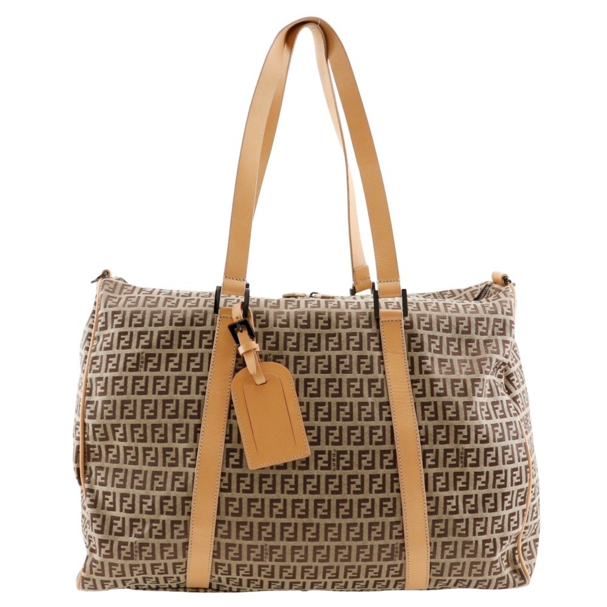Fendi Brown Canvas Leather Boston Bag (Pre-Owned)