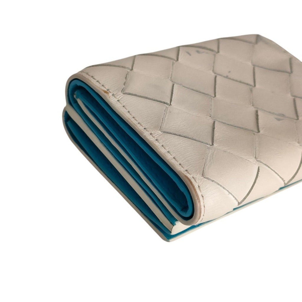 Bottega Veneta Blue White Intrecciato Wallet (Tri-Fold) (Pre-Owned)