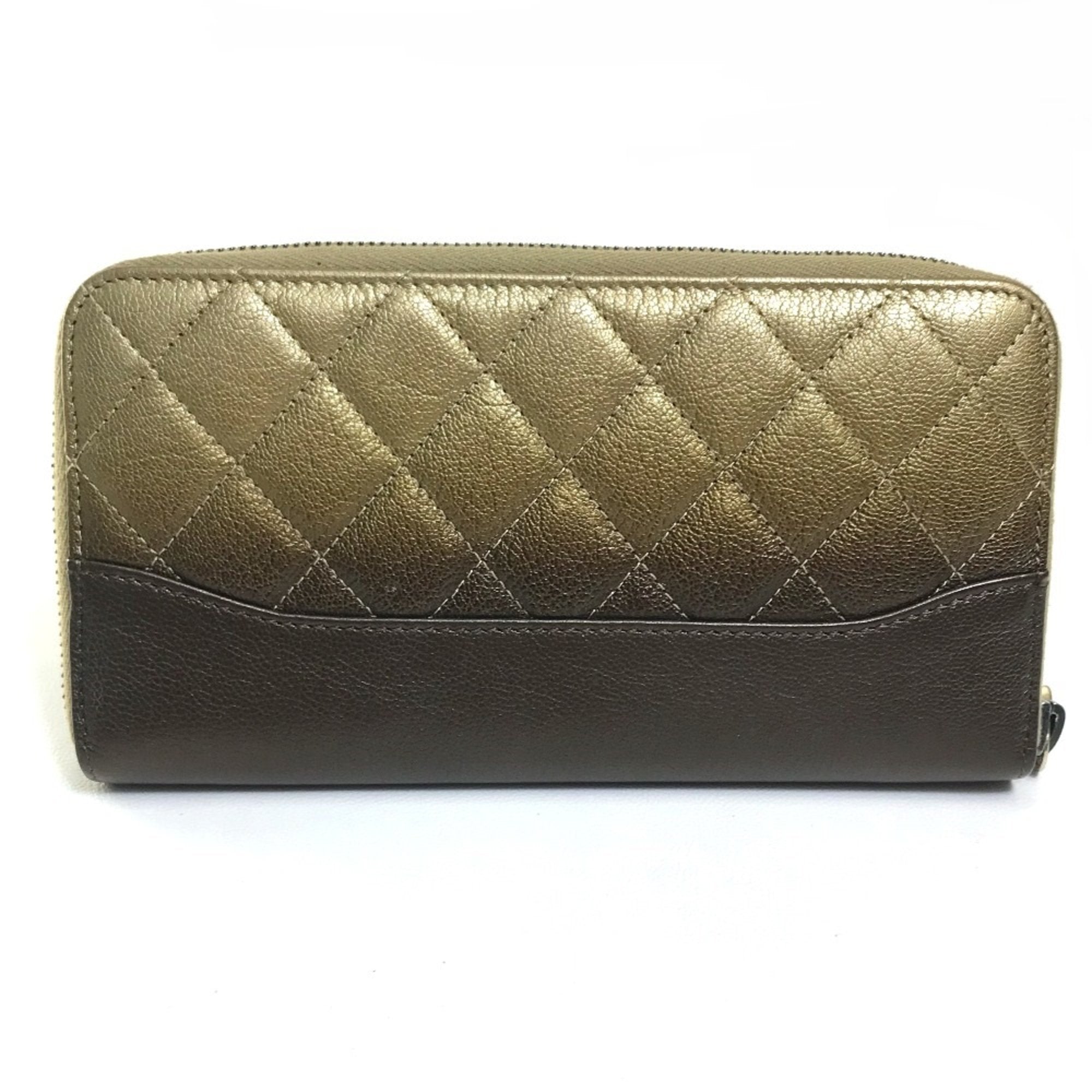 Chanel Gold Leather Long Wallet (Bi-Fold) (Pre-Owned)