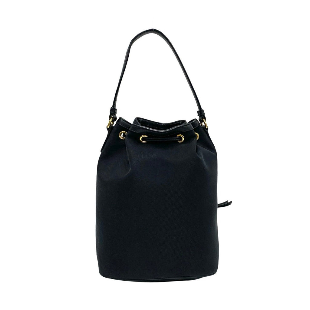 Prada Black Leather Canvas Handbag Shoulder Bag (Pre-Owned)