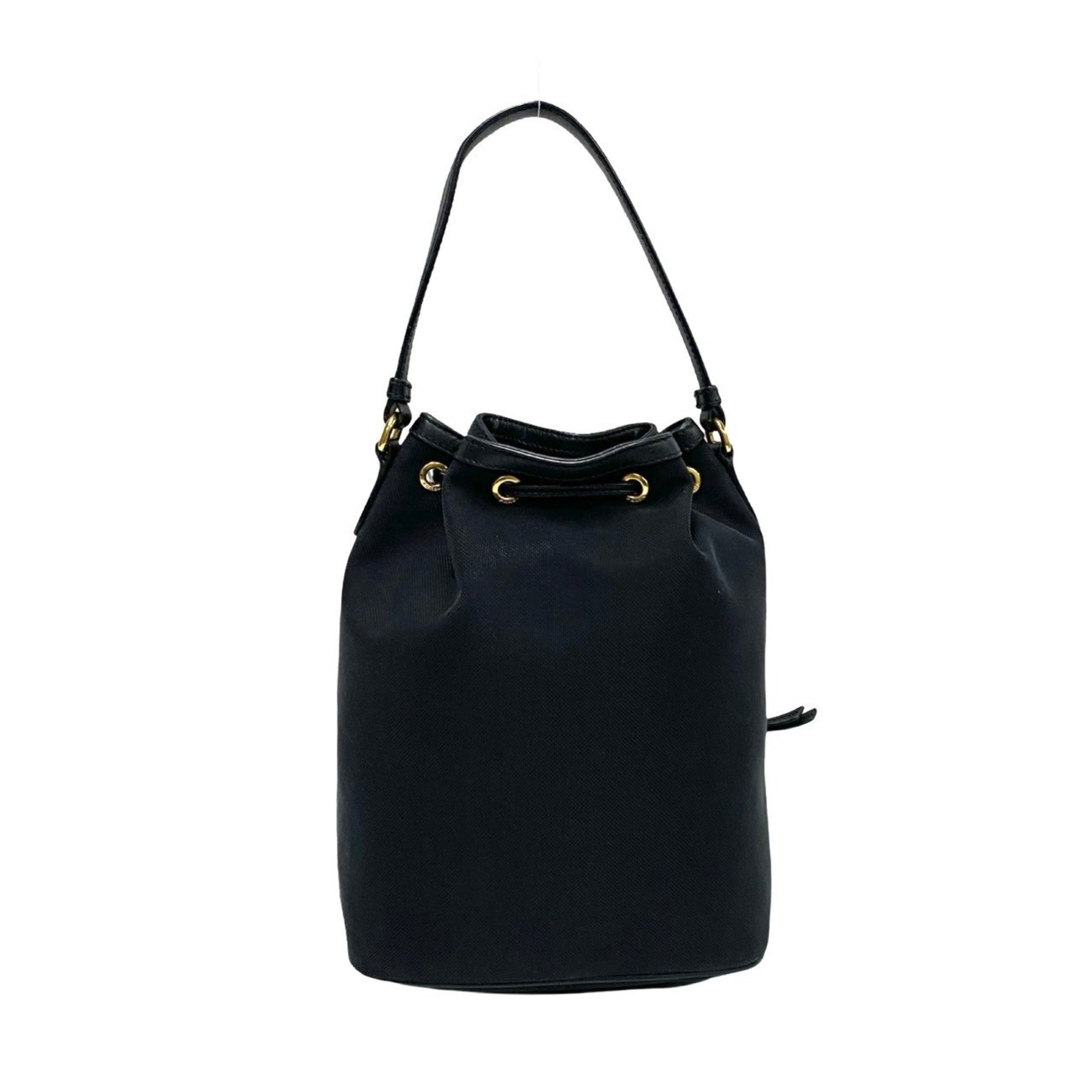 Prada Black Leather Canvas Handbag Shoulder Bag (Pre-Owned)