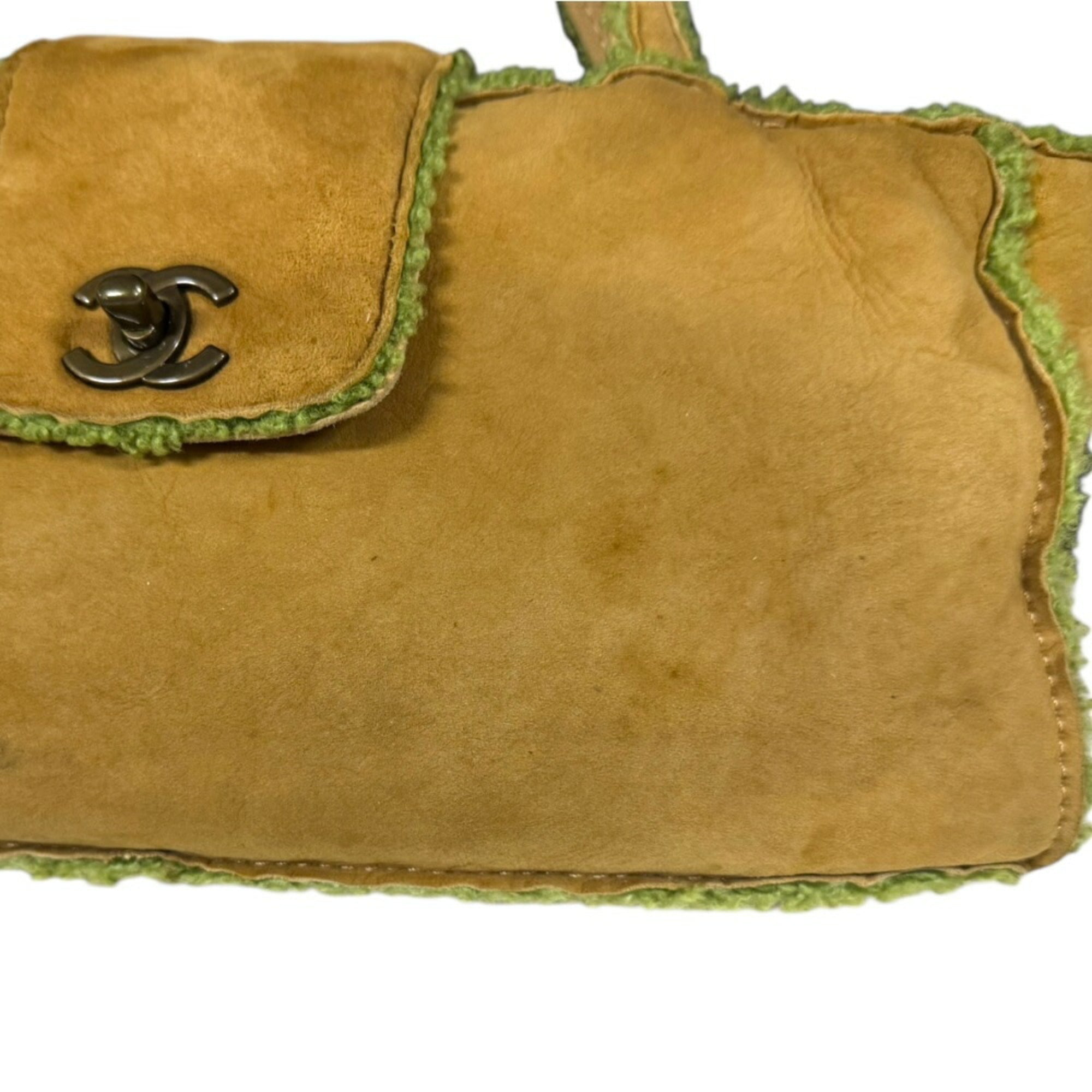 Chanel Mouton Brown Green Leather Handbag (Pre-Owned)