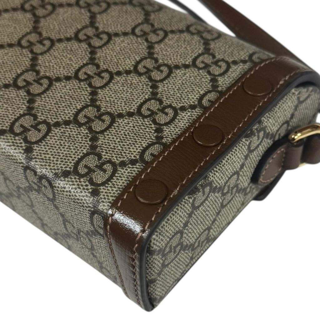 Gucci Horsebit Beige Brown Gg Supreme Shoulder Bag (Pre-Owned)
