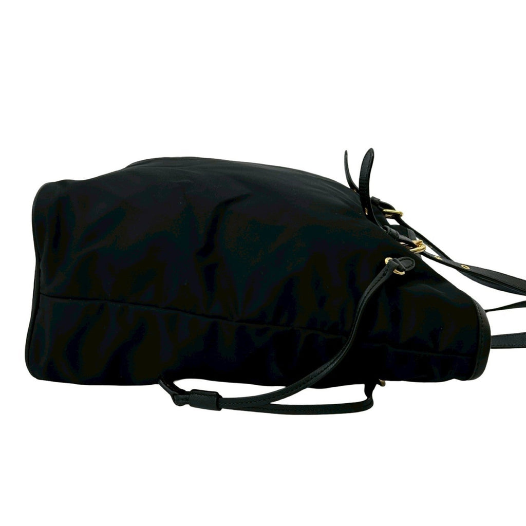Prada Black Nylon Leather Shoulder Bag Tote Bag (Pre-Owned)