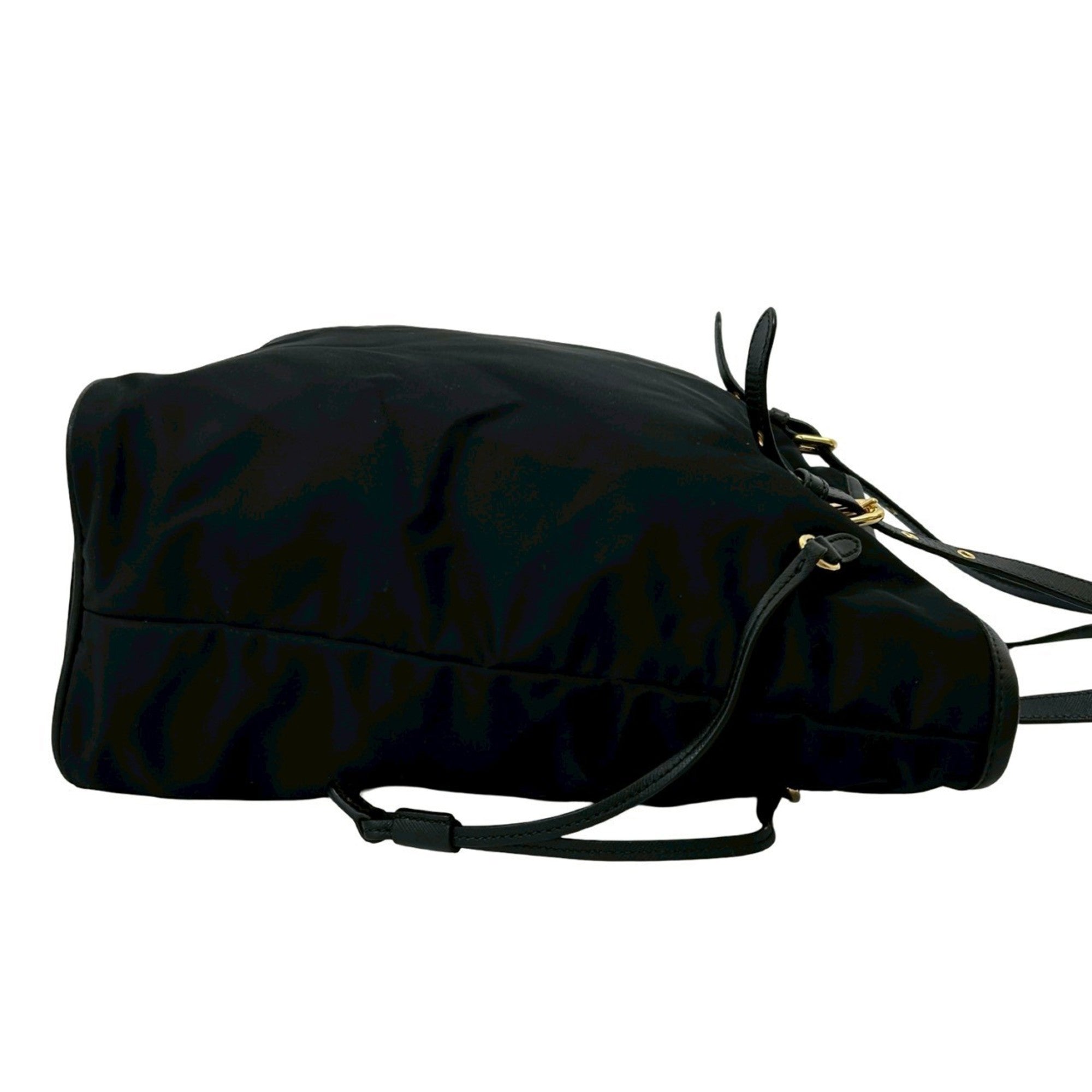 Prada Black Nylon Leather Shoulder Bag Tote Bag (Pre-Owned)