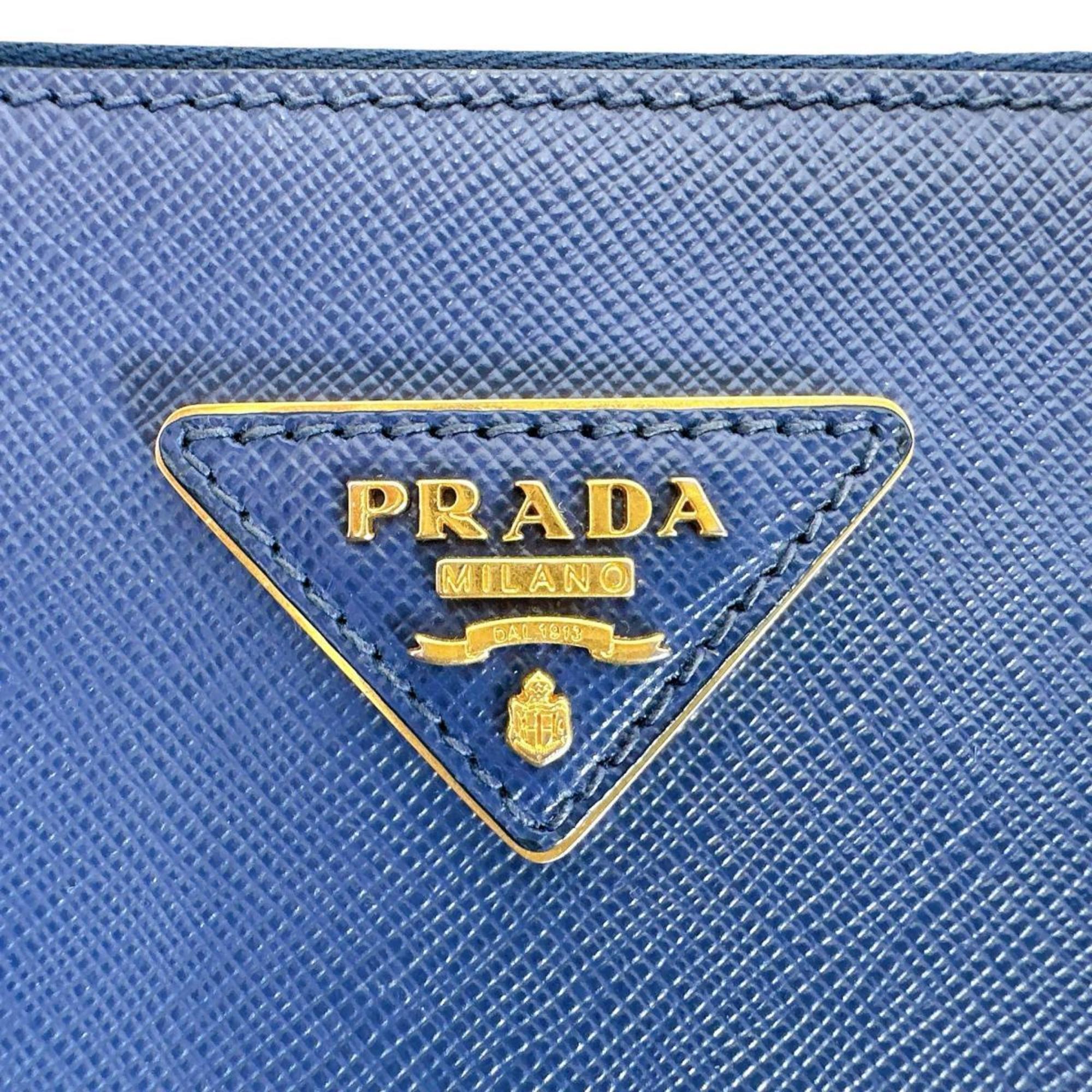 Prada Blue Leather Handbag Shoulder Bag (Pre-Owned)