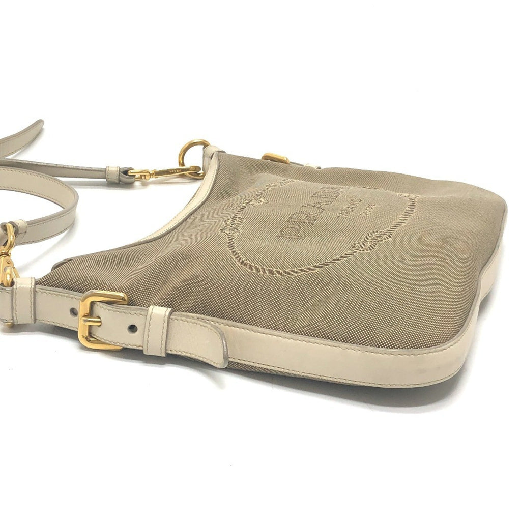 Prada Beige Canvas Leather Shoulder Bag (Pre-Owned)