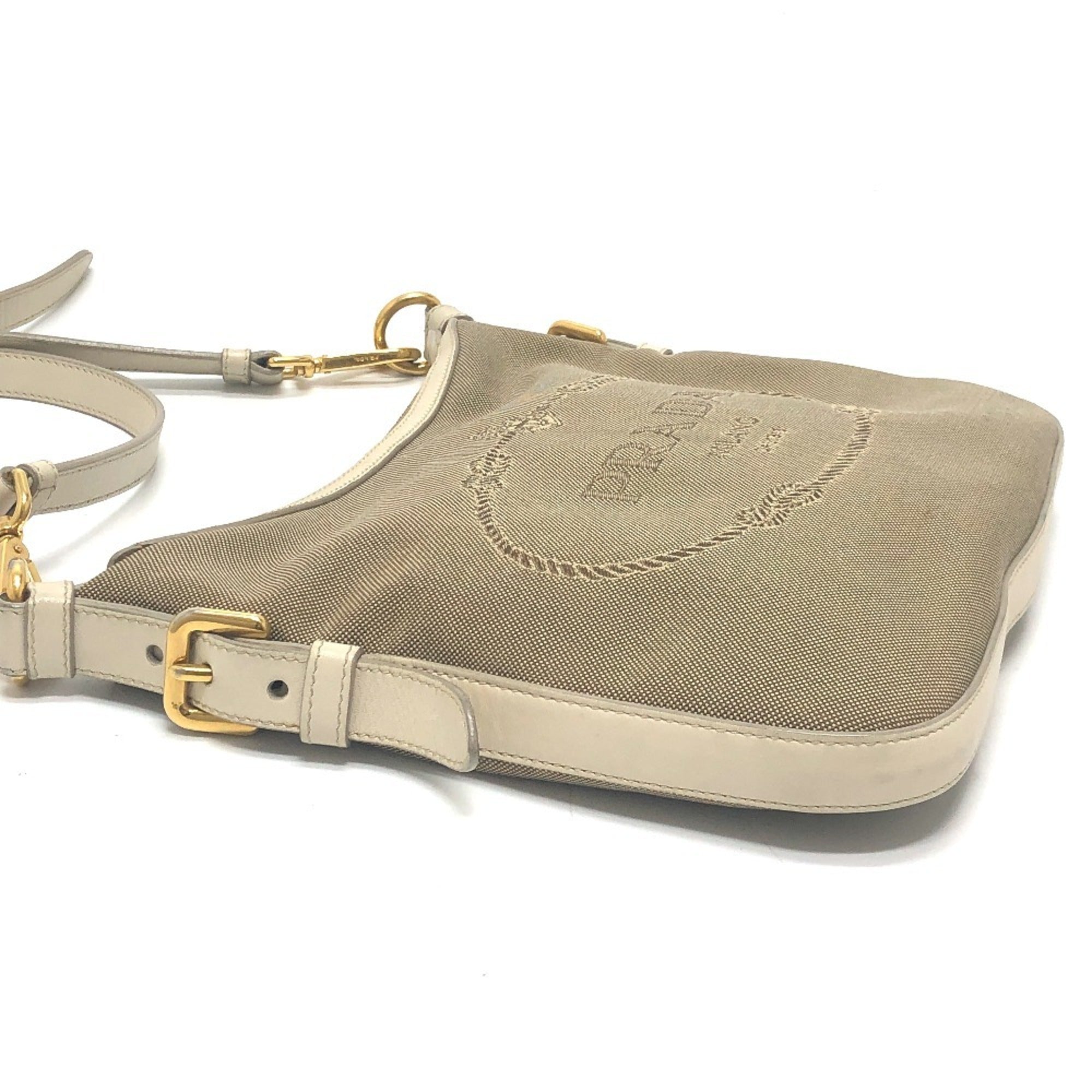Prada Beige Canvas Leather Shoulder Bag (Pre-Owned)