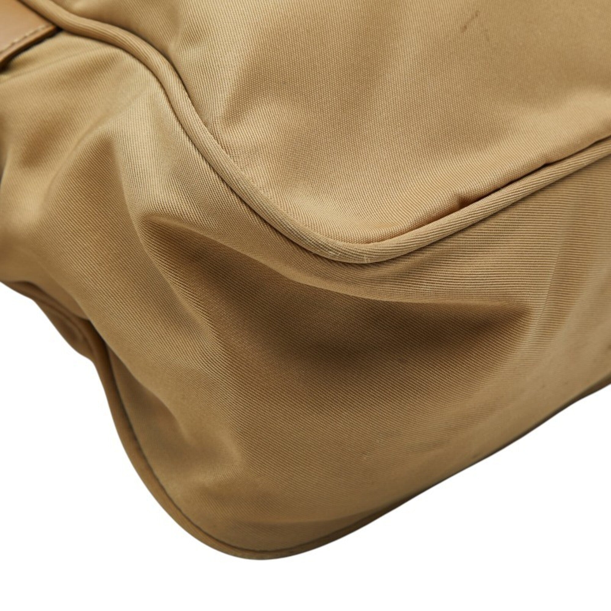 Prada Beige Brown Nylon Leather Shoulder Bag (Pre-Owned)