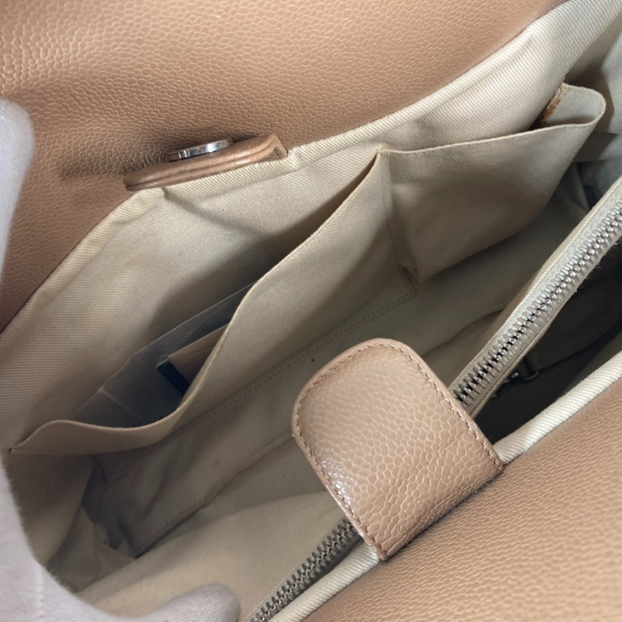 Chanel Beige Grained Calfskin Shoulder Bag Tote Bag (Pre-Owned)