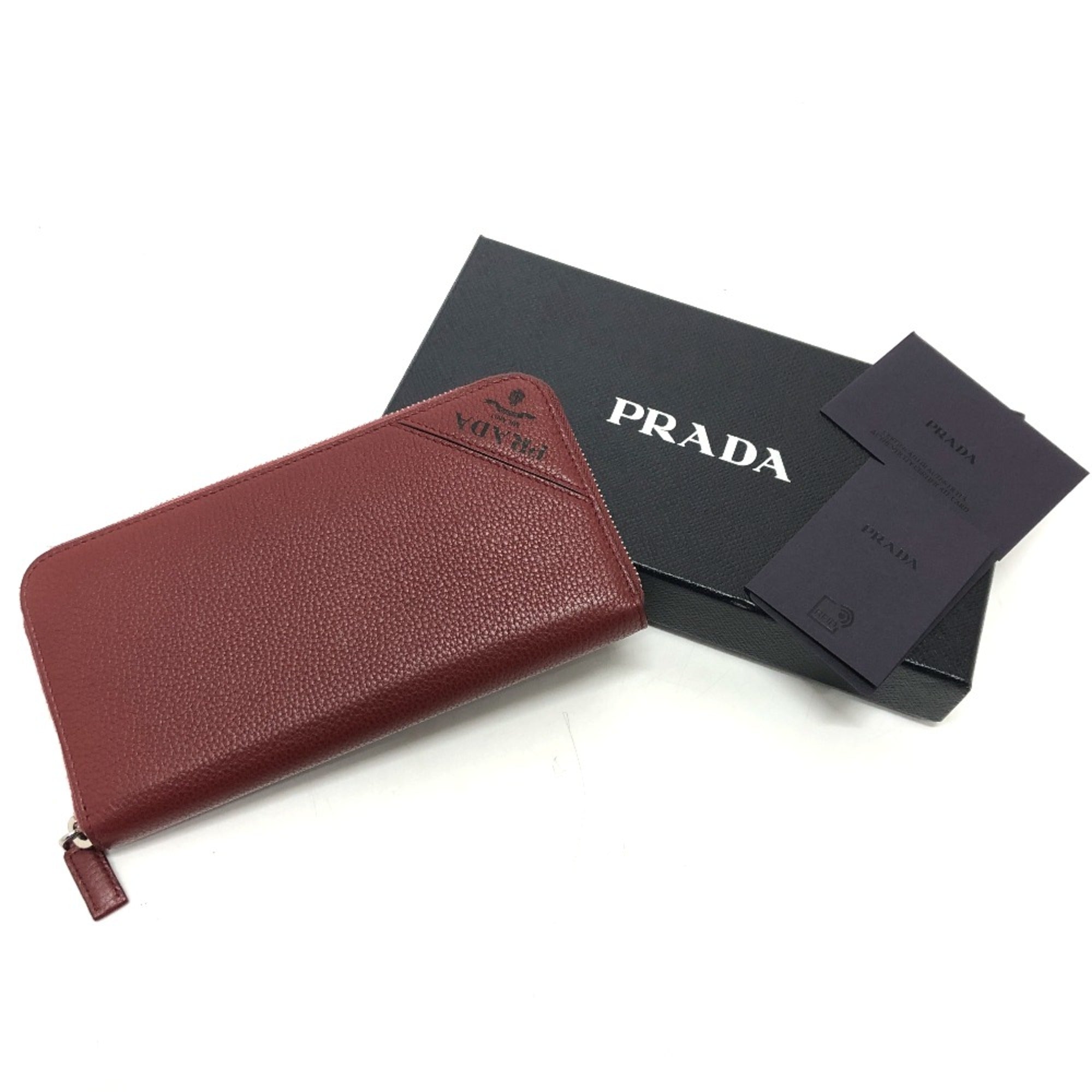 Prada Red Leather Long Wallet (Bi-Fold) (Pre-Owned)