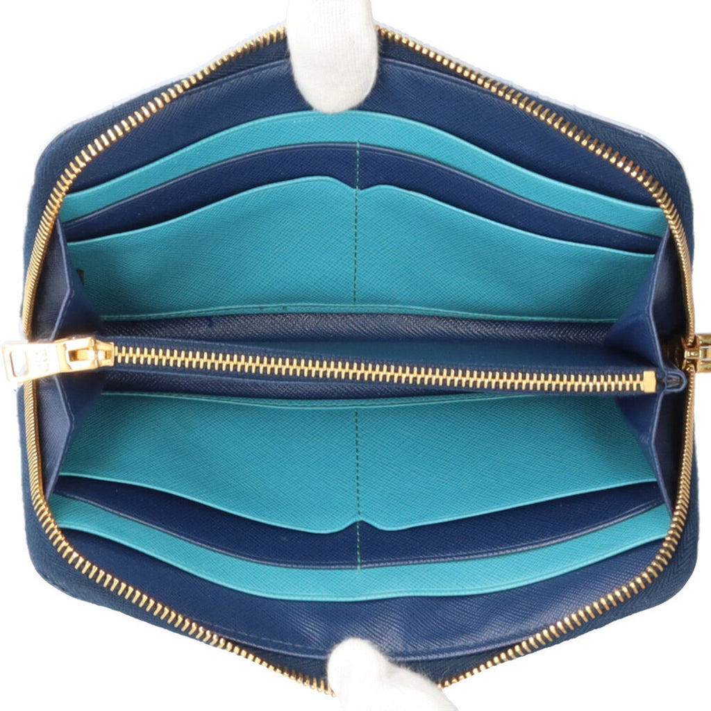 Prada Blue Leather Long Wallet (Bi-Fold) (Pre-Owned)