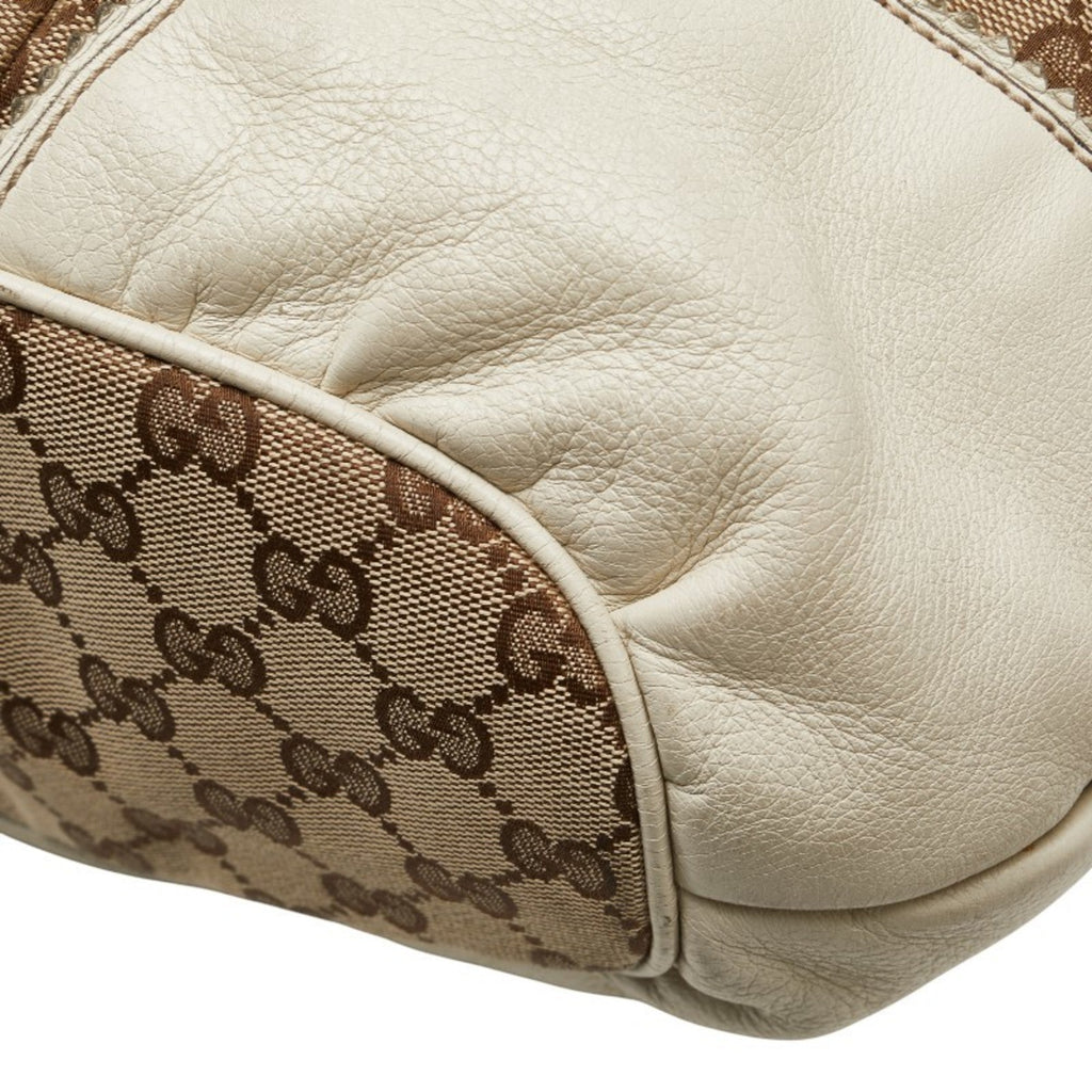 Gucci Gg Canvas Beige White Gg Canvas Leather Shoulder Bag Tote Bag (Pre-Owned)