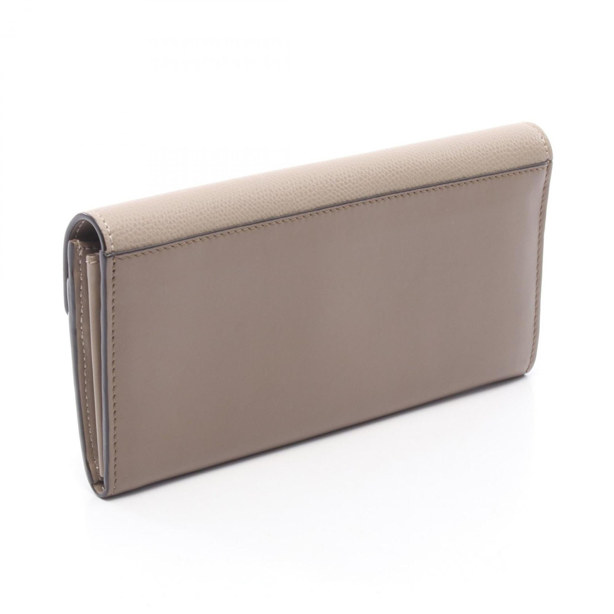 Fendi Beige Gray Leather Long Wallet (Bi-Fold) (Pre-Owned)