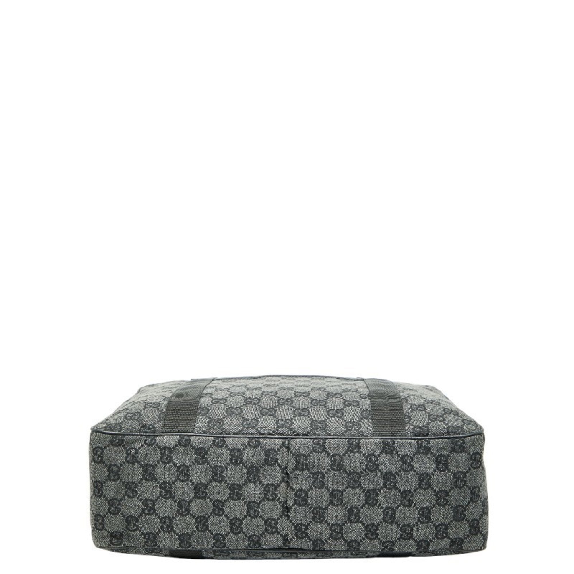 Gucci Black Gray Canvas Leather Handbag (Pre-Owned)