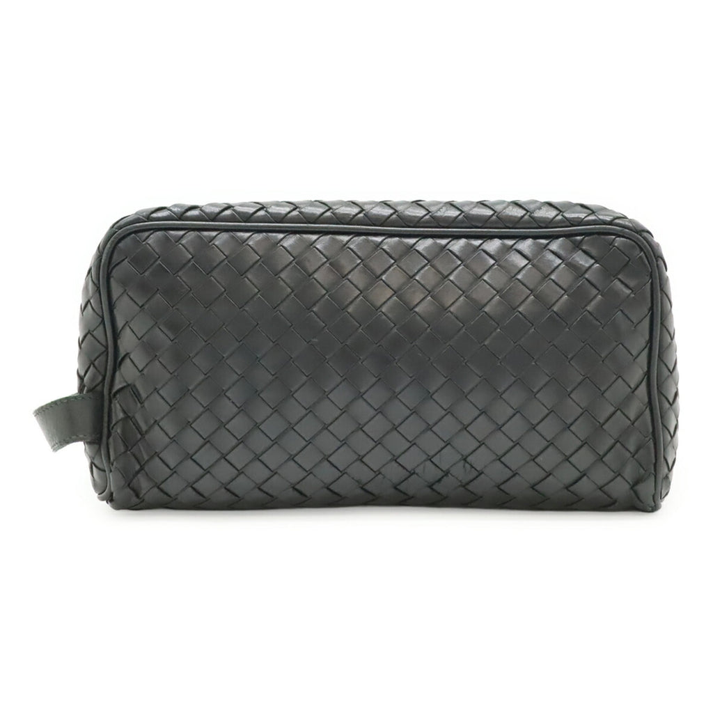 Bottega Veneta Intrecciato Black Leather Clutch Bag (Pre-Owned)